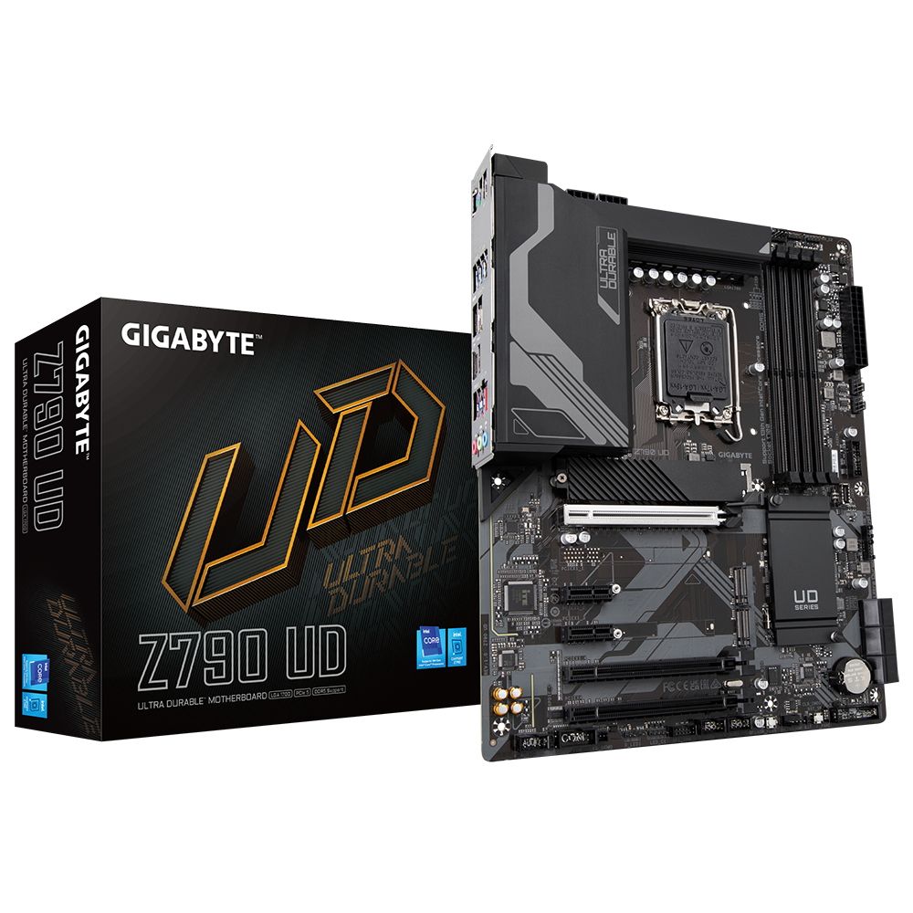 Материнская плата Gigabyte Z790 UD, Socket 1700, Intel®Z790, 4xDDR5-4800, HDMI+DP, 3xPCI-Ex16, 2xPCI-Ex1, 6xSATA3(RAID 0/1/5/10), 3xM.2, 8Ch Audio, 2,5GbLan, (4+4)xUSB2.0, (5+2)xUSB3.2, (1+1)xUSB3.2 Type-C™, 1xPS/2, ATX, RTL {}