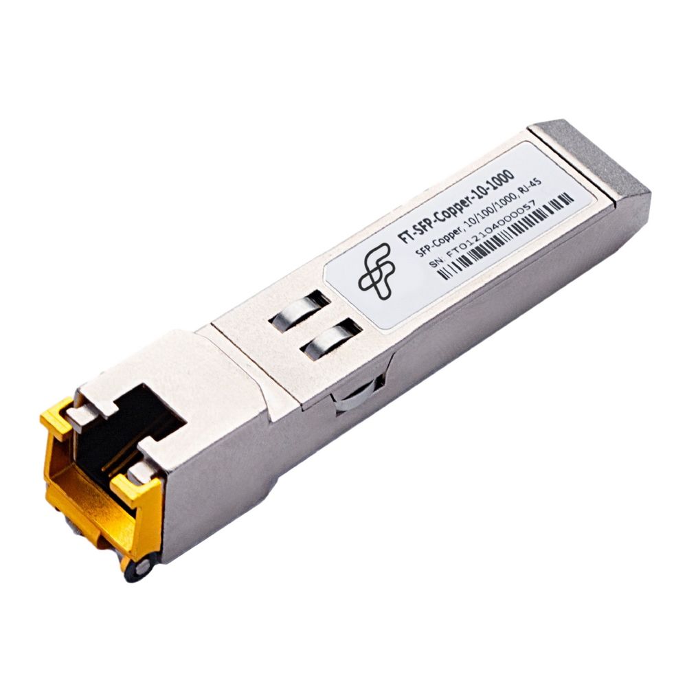 Трансивер Fibertrade FT-SFP-Copper-10-1000 1G, SFP, RJ45/CU, 100m, Сделано в России (Реестр Минпромторга), (прошивка Intel) OEM (аналог ABCU-5730RZ)