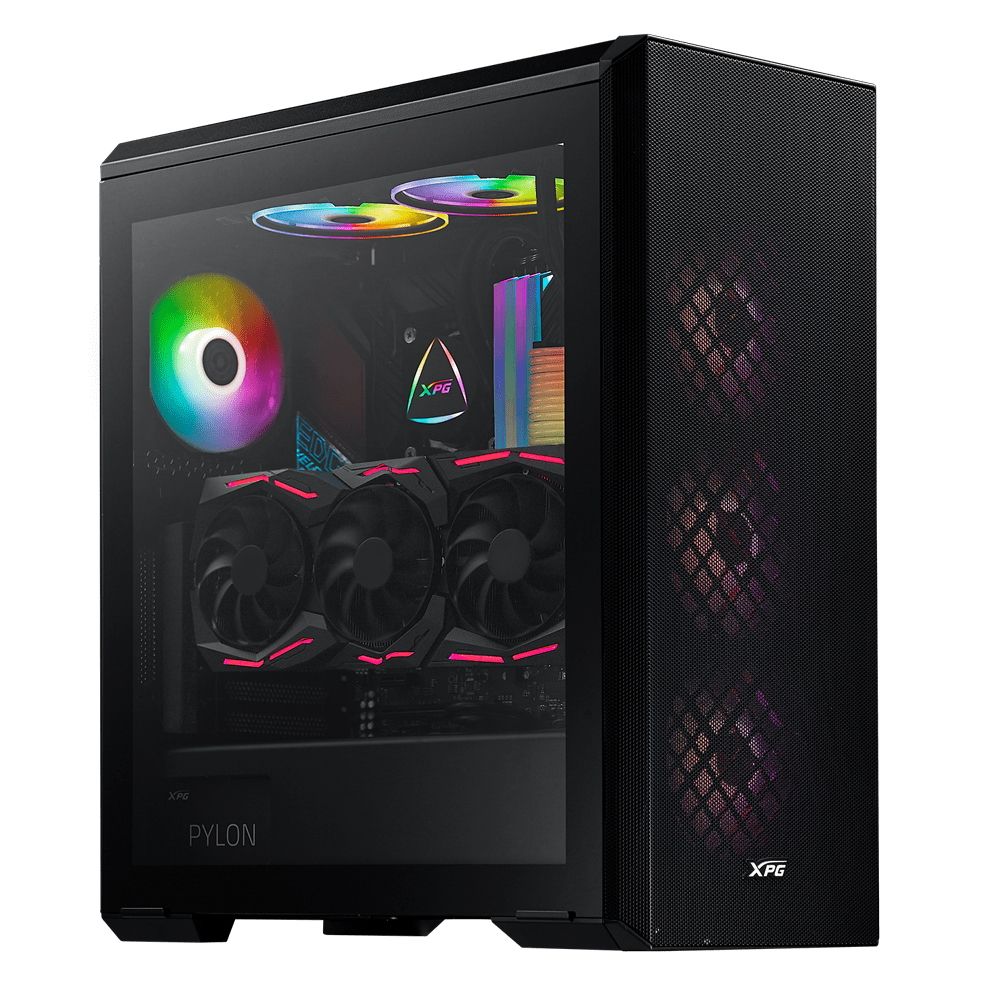 Корпус XPG DEFENDER BLACK [DEFENDER-BKCWW] (Midi-Tower, черный, TG, 120mm fan*3)