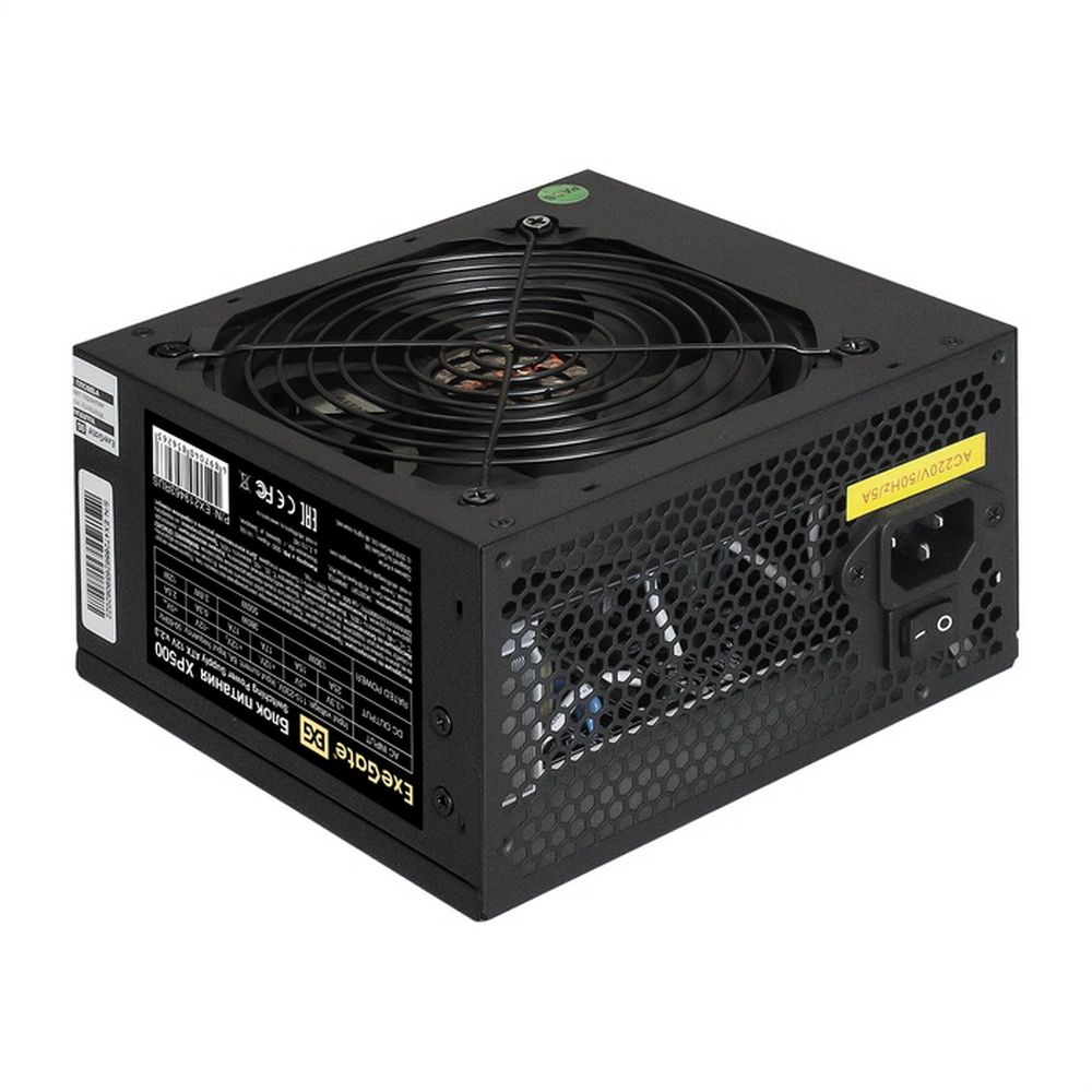 Блок питания 500W ExeGate XP500 (ATX, SC, 12cm fan, 24pin, (4+4)pin, PCI-E, 3xSATA, 2xIDE, black, кабель 220V с защитой от выдергивания)