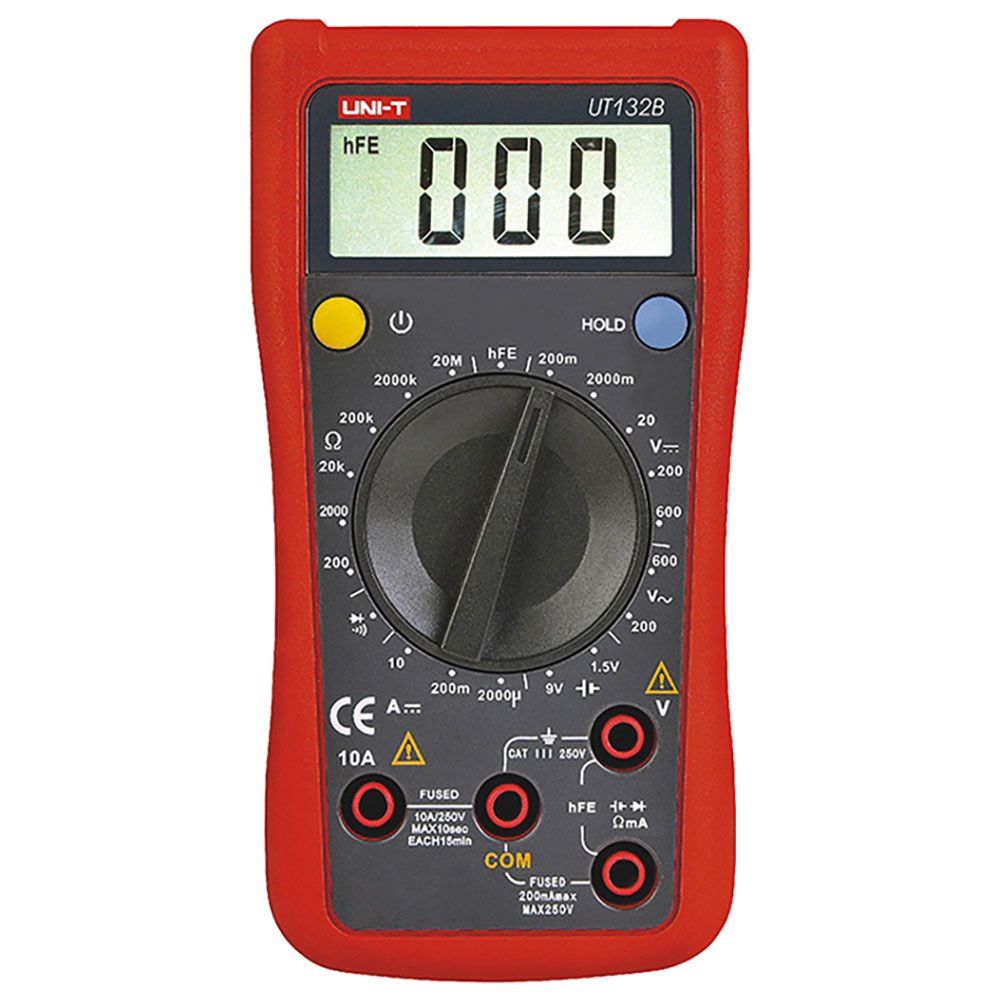 Цифровой мультиметр UNI-T UT132B Напряжение постоянного/переменного тока (600 В); постоянный ток (10А); Сопротивление (20 МОм); Тест батареи