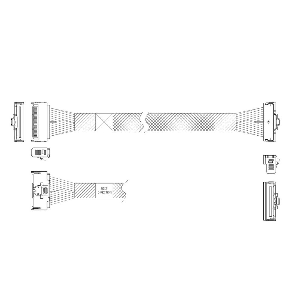 Кабель L285MM004-SD-R     Cable MCIO x8 74P (прямой Straight Type)  -TO-  MCIO x8 74P (угловой Right Angle) , 85 Ohm, L:80cm