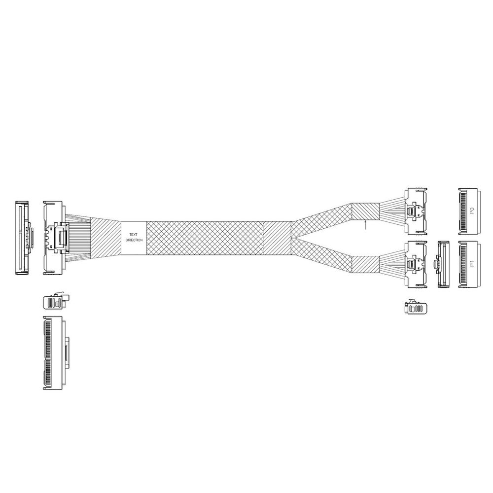 Кабель L285MM007-SD-R    Cable MCIO x16 124P (STRAIGHT TYPE)  -TO-  2*MCIO x8 74P (STRAIGHT TYPE) , 85 Ohm, L:80cm