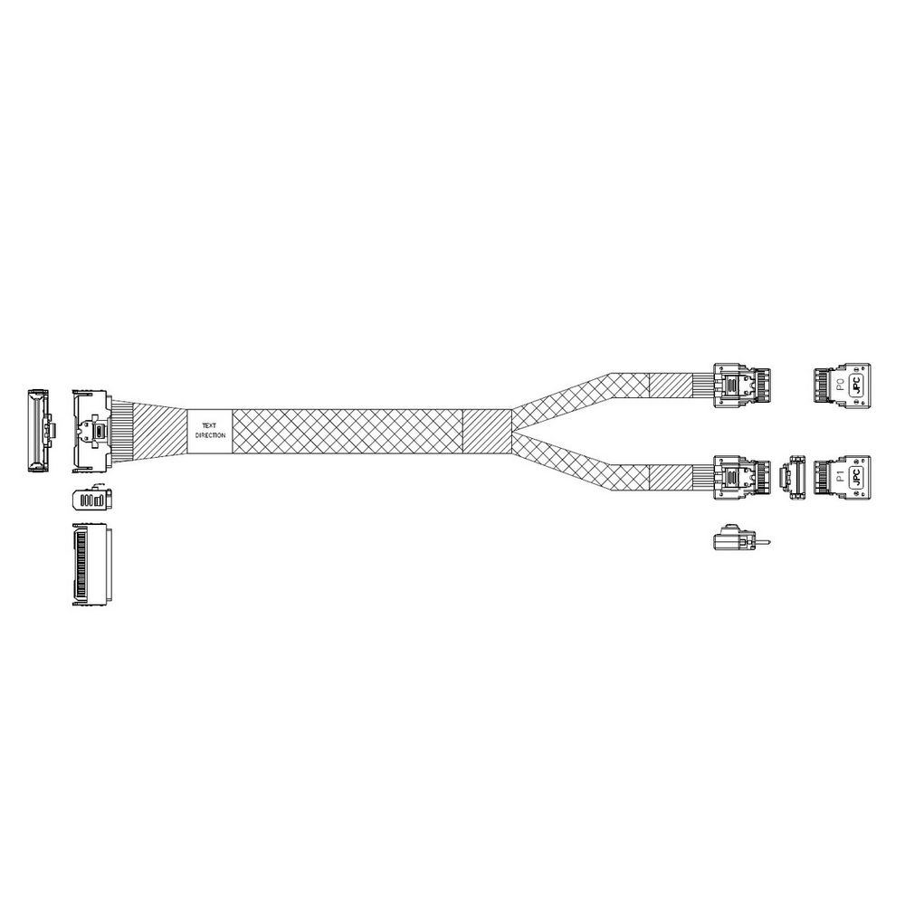 Кабель L285MM011-SD-R   Cable MCIO x8 74P (прямой Straight Type)  -TO-  2x Slimline SAS x4 38P (SFF8654, прямой Straight Type) , 85 Ohm, L:80cm