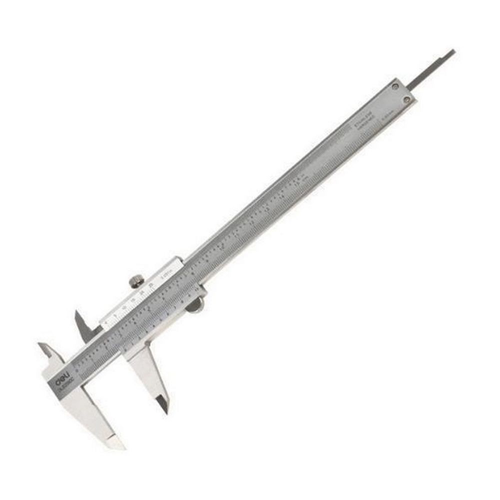 Штангенциркуль Deli DL92150C  150мм, нержавеющая сталь, метрическая/дюймовая шкала, кейс