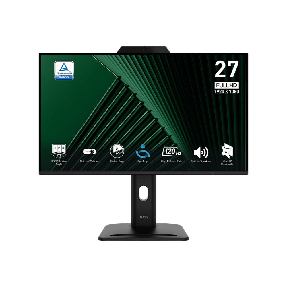 Монитор 27" MSI PRO MP272PMG  IPS, 1920x1080, 120Hz, 4ms, 300сd/m, 1500:1, HDR | VGA, HDMI(1.4b), DP(1.2a), 2xUSB2.0 | HAS, Pivot, Swivel, InPSU, Speakers, Cam, Vesa 100, Black