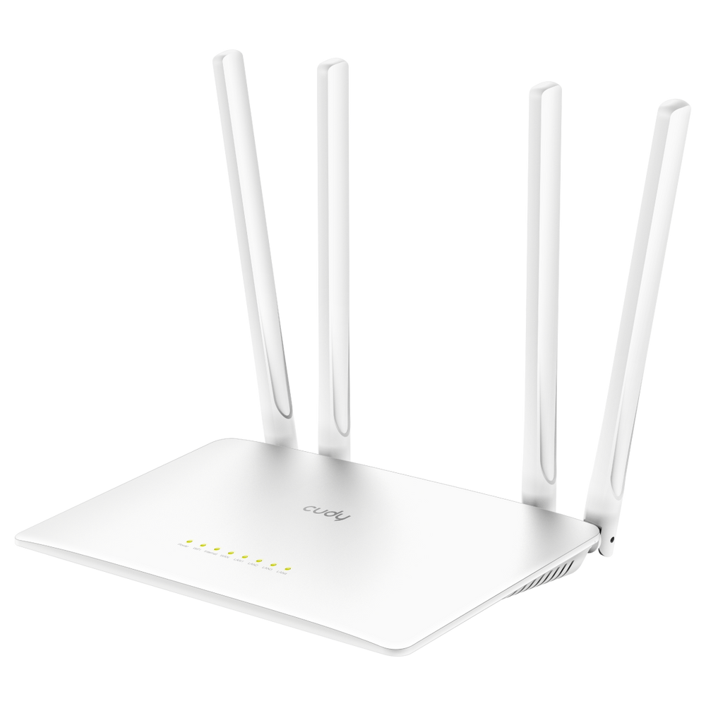Маршрутизатор CUDY AC1200 Wi-Fi Router Dual Band, Chipset MediaTek, 802.11ac/a/b/g/n, 867Mbps at 5GHz + 300Mbps at 2.4GHz, 5 × 10/100Mbps Ports, WiFi router/AP/ Repeater/WISP Mode,4  5dBi fixed antennas, WPA3, Guest network, WPS, DDNS, VPN Client, IPv6,TR069/TR098/TR111/TR18