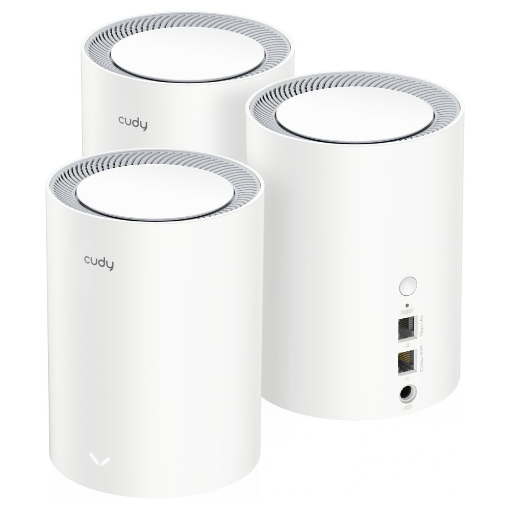 Маршрутизатор CUDY AX1800 Wi-Fi 6 Mesh Solution 3-Pack, Chipset MediaTek, Dual-Band, 802.11ax/ac/a/b/g/n,  1201Mbps at 5GHz + 574Mbps at 2.4GHz, 2 Gigabit Ethernet Ports, 4 internal antennas,  MU-MIMO, DDNS, Zerotier/Wireguard/OpenVPN/IPSec/L2TP/PPTP VPN, DNS over Cloudflare