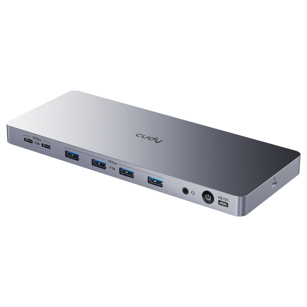 Концентратор CUDY 13-IN-1 10Gbps USB-C Dual 4K Docking Station | 150W PSU Up to One 5K(5120x2880p60) or Two 4K(4096x2160p60) Video output, 2 x Display 1.2a Port, 2 x HDMI 2.0 Port;1 x 10Gbps Upstream USB-C 3.2Gen2 port (PD 100W);  2 x 10Gbps USB-C 3.2Gen2 ports (Up to 15W per port);