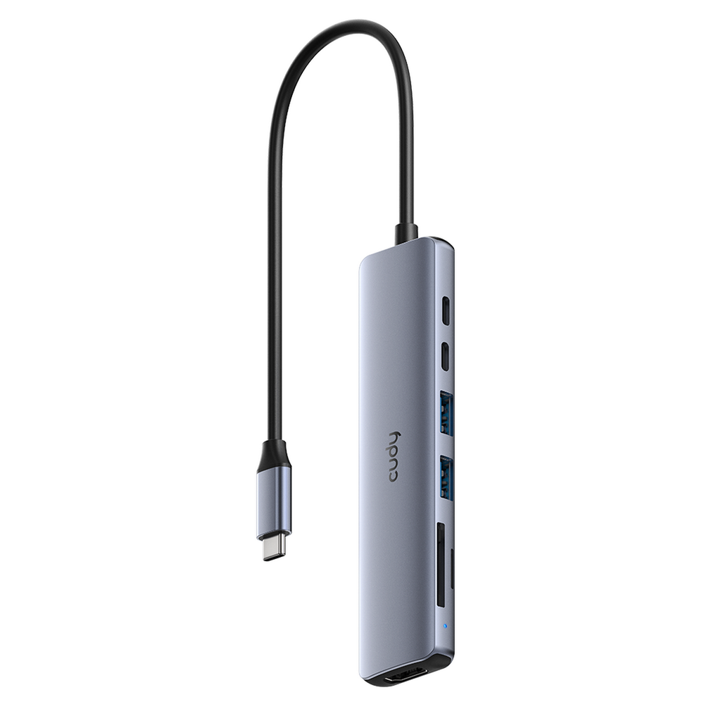 Концентратор CUDY  UH407  7-IN-1 USB C Hub with 4K HDMI 7-IN-1 USB Hub, Aluminium housing, 1 USB-C 3.0 5Gbps male connecter with 25cm cable, 1x 4K@60Hz HDMI Port, 1x 100W USB-C port for PD Charging, 2 USB-A 3.0 5Gbps Data Port, 1 USB-C 3.0 5Gbps Data Port, 1 x SD Card Slot,1 x TF(MicroSD) Card Slot, compatible
