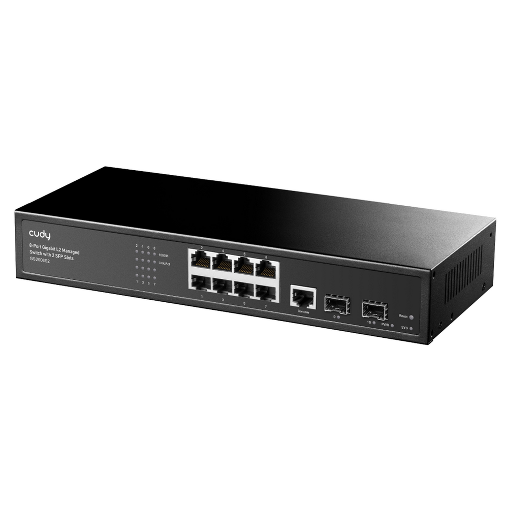 Коммутатор CUDY 8-Port Layer 2 Managed Gigabit Switch with 2 Gigabit SFP Slots 8-Port Layer 2 Managed 10/100/1000M  Switch, 8 Gigabit Ethernet ports + 2 Gigabit SFP ports + 1 management port, backplane bandwidth 20Gbps, support dial-up VLAN, 250 meters extension, Layer 2 network management function, support routing, DHCP, VLAN, MAC a