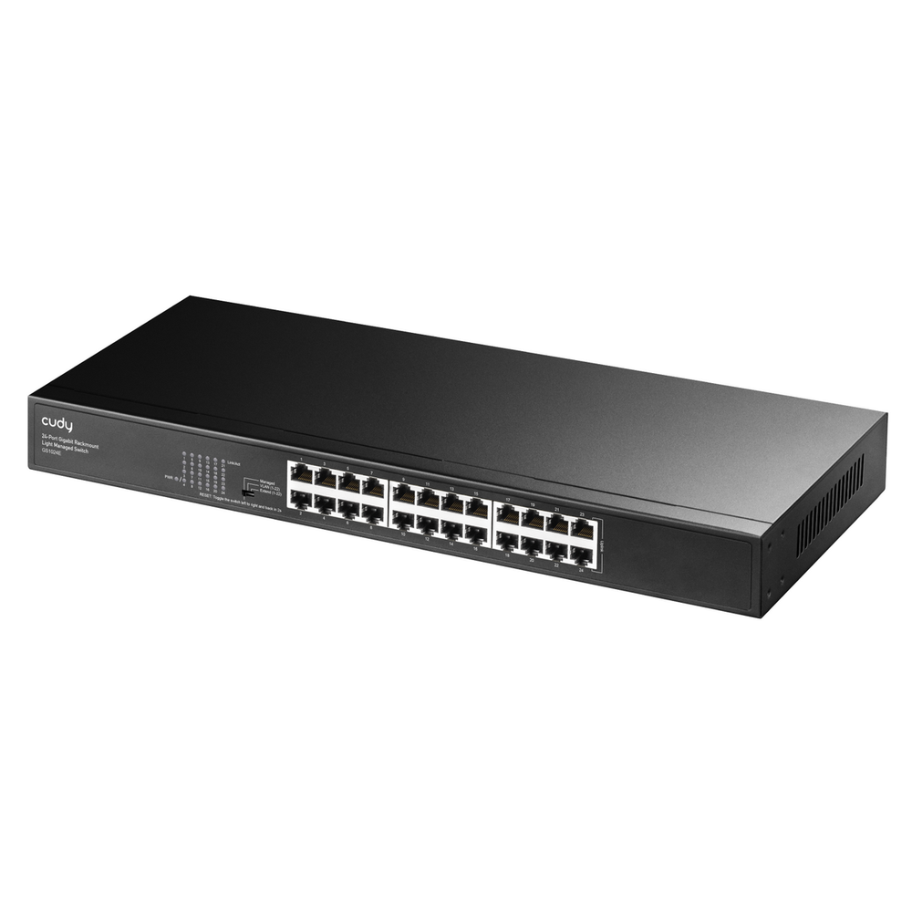 Коммутатор CUDY 24-Port Gigabit Rackmount Light Managed Switch 24-Port Gigabit Rackmount Light Managed Switch 24 Gigabit RJ45 Ports,  19-inch Rack-mountable Steel Case(Rack-Mount kits included), Power Saving, Plug & Play, Managed/VLAN/Extend working mode  DIP switch, Local management via WEB GUI, support STP/RSTP, 802