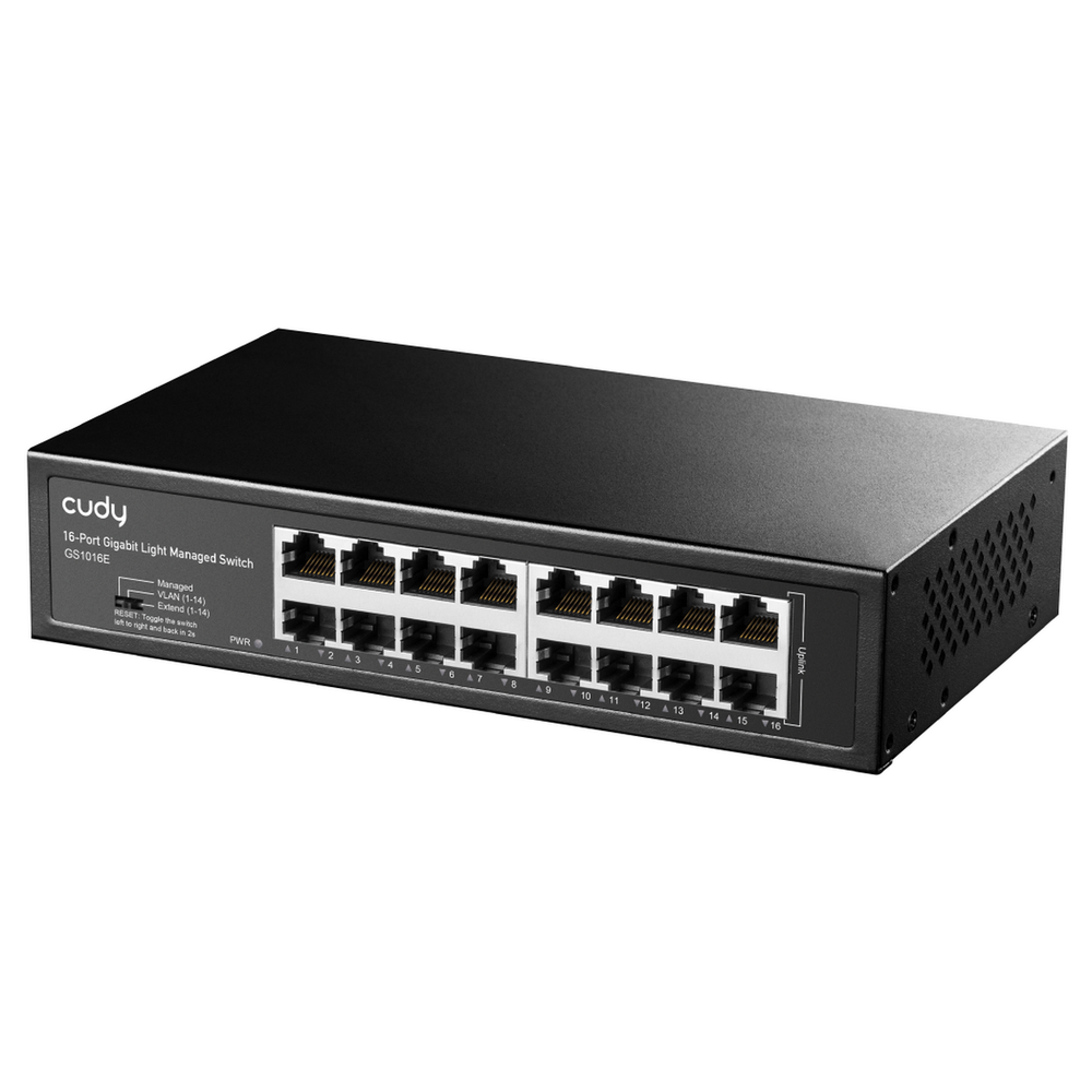Коммутатор CUDY 16-Port Gigabit Light Managed Switch 16-Port Gigabit Light Managed Switch, 16 Gigabit RJ45 Ports, Rack-mountable Steel Case(Rack-Mount kits included), Power Saving, Plug & Play, Managed/VLAN/Extend working mode  DIP switch, Local management via WEB GUI, support STP/RSTP, 802.1Q/Port Based/Voi