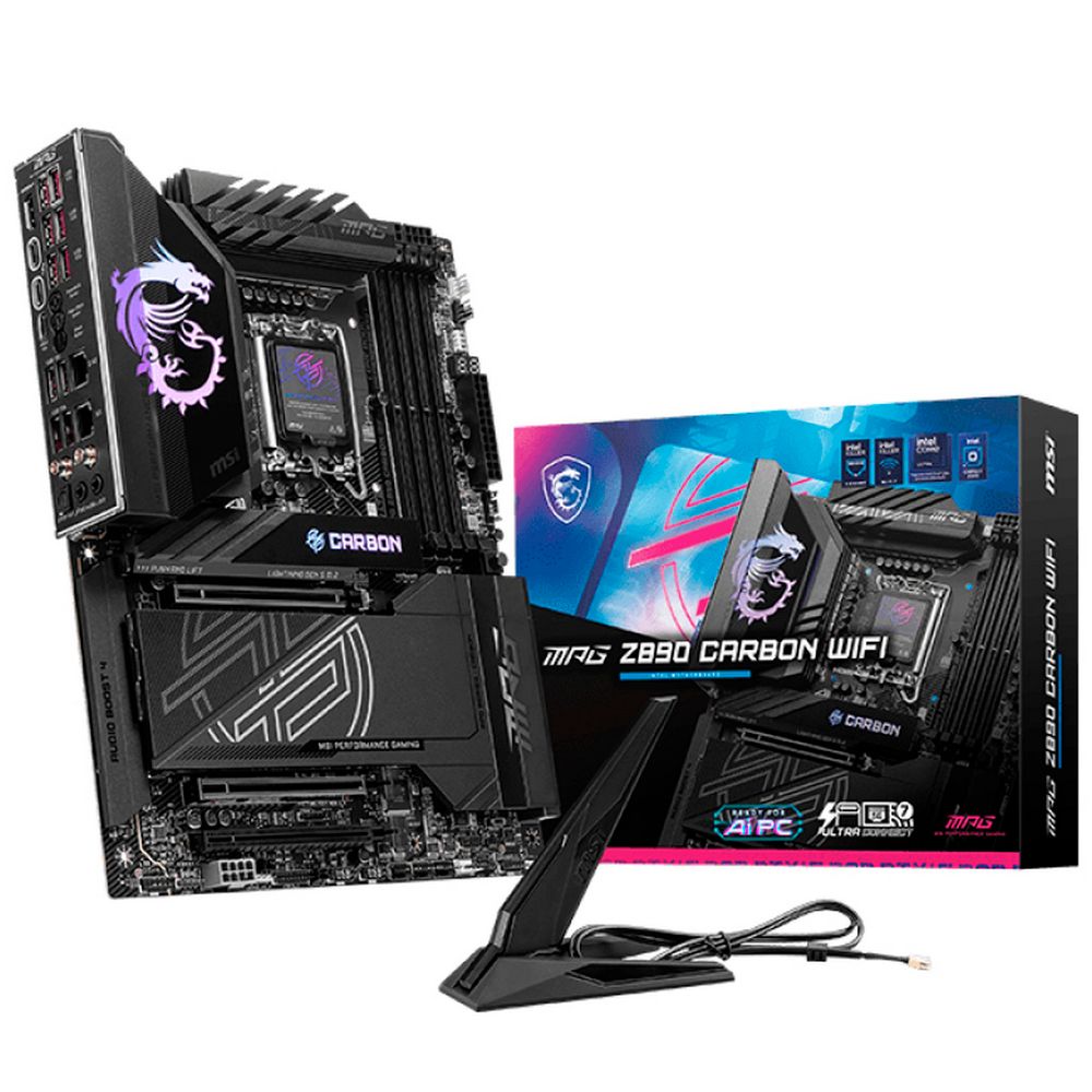 Материнская плата MSI MPG Z890 CARBON WIFI Z890, LGA1851, 4*DDR5, 3*PCIEx16, 5*M.2, 2*TypeC, 10*USB3.2Gen2, 4*USB3.2Gen1, 4*USB2.0, 4*SATA3.0, 5G, 2.5G, 2*Type-C(DP), HDMI, ATX, RTL