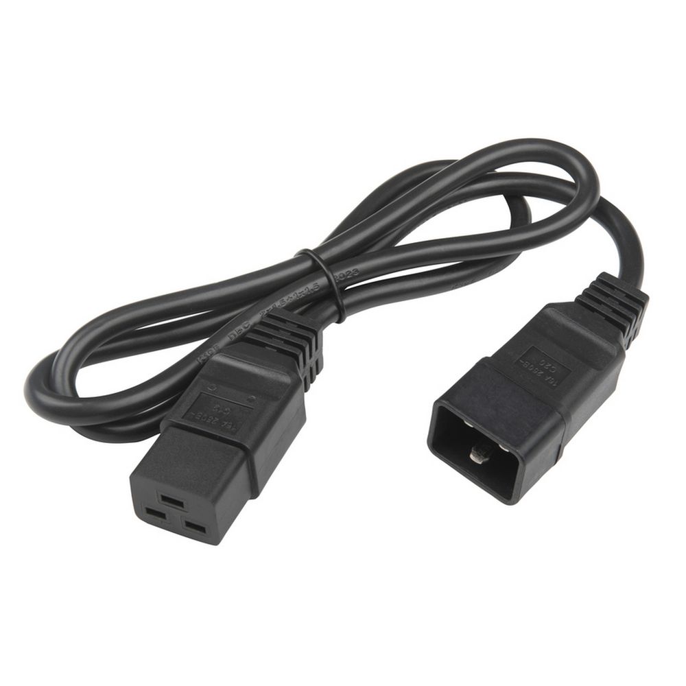 Сетевой кабель Hyperline PWC-IEC19-IEC20-1.0-BK питания IEC 320 C19 - IEC 320 C20 (3x1.5), прямая вилка, 16A, 1м, цвет черный (ПВС-АП-3*1,5-250-C19C20-16-1,0 ГОСТ 30851.1-2002 (МЭК 60320-1:1994))