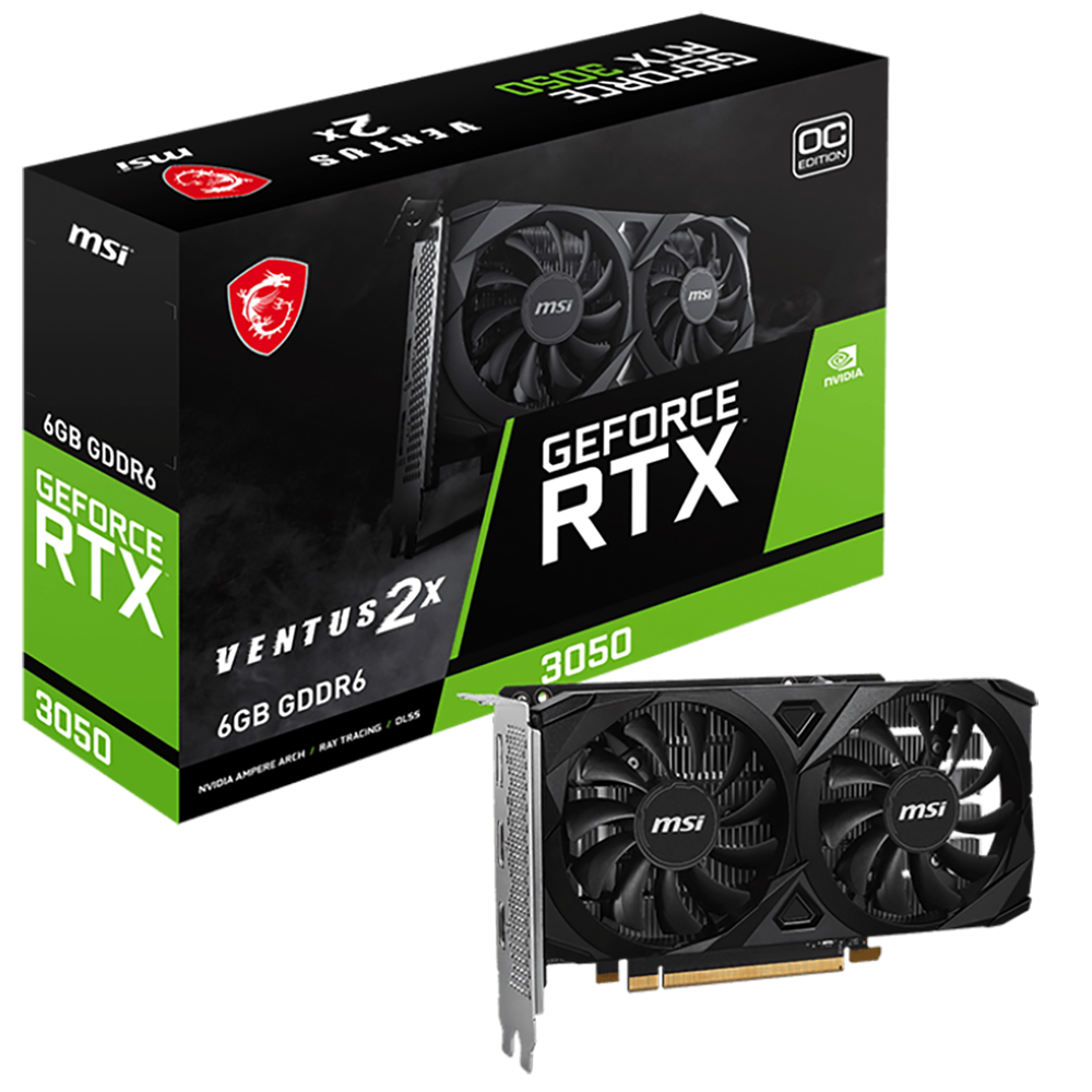 Видеокарта MSI RTX3050 VENTUS 2X E OC 6GB GDDR6 96bit 2xDP HDMI 2FAN RTL