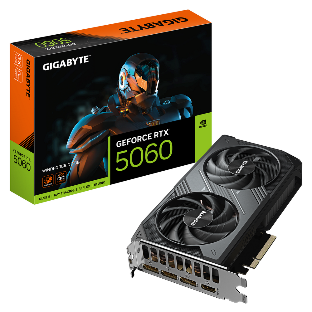 Видеокарта Gigabyte RTX5060 WINDFORCE OC 8GB GDDR7 128bit 3xDP HDMI 2FAN RTL
