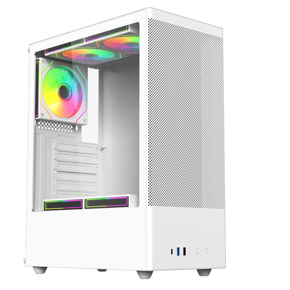 Корпус для ПК ACD Citadel 108W ATX, Type-C + 2XUSB ports + HD audio combo, Mesh, TG, White.