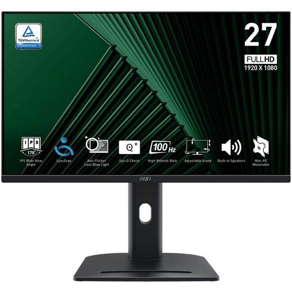 Монитор 27" MSI PRO MP275PG  IPS, 1920x1080, 100Hz, 4ms, 300сd/m, 1000:1, HDR | VGA, HDMI(1.4b), DP(1.2a) | HAS, Pivot, Swivel, InPSU, Speakers, Vesa 100, Black