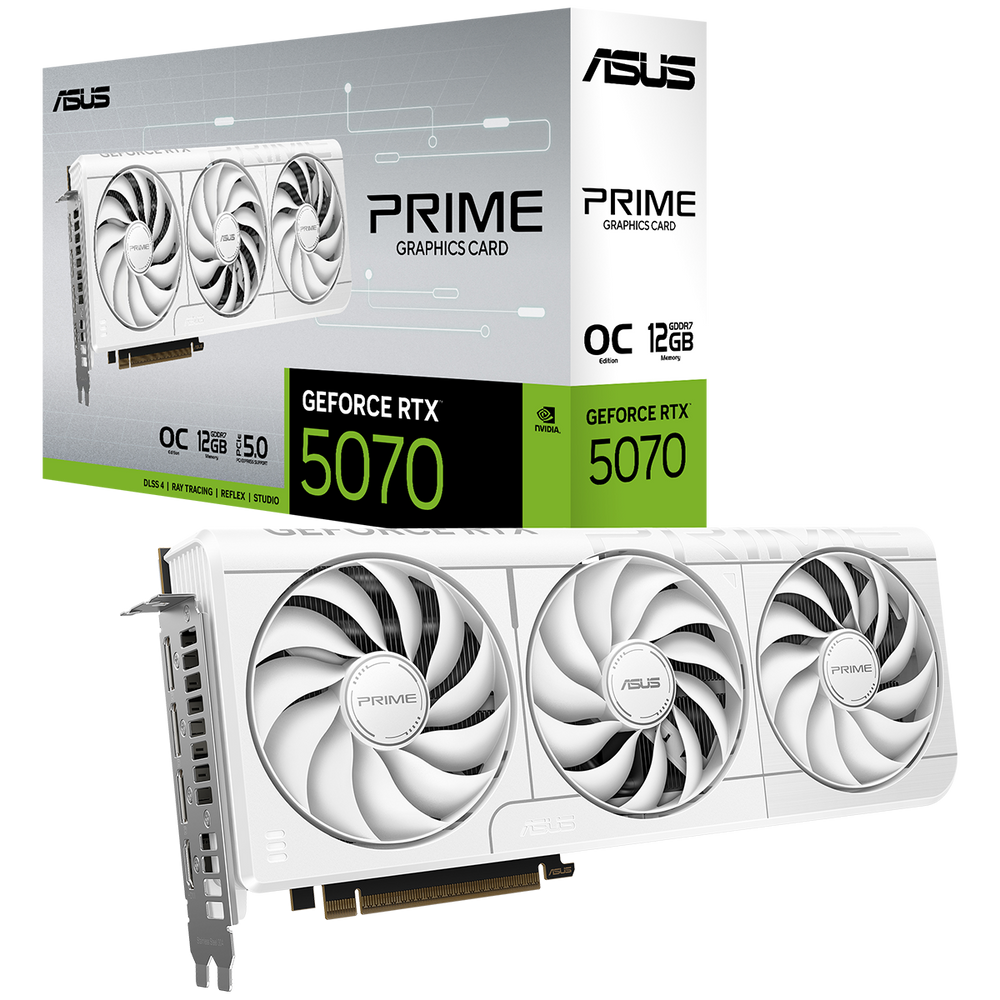 Видеокарта ASUS RTX5070 PRIME WHITE OC 12GB GDDR7 192bit 3xDP 1xHDMI 3FAN RTL (PRIME-RTX5070-O12G-WHITE)
