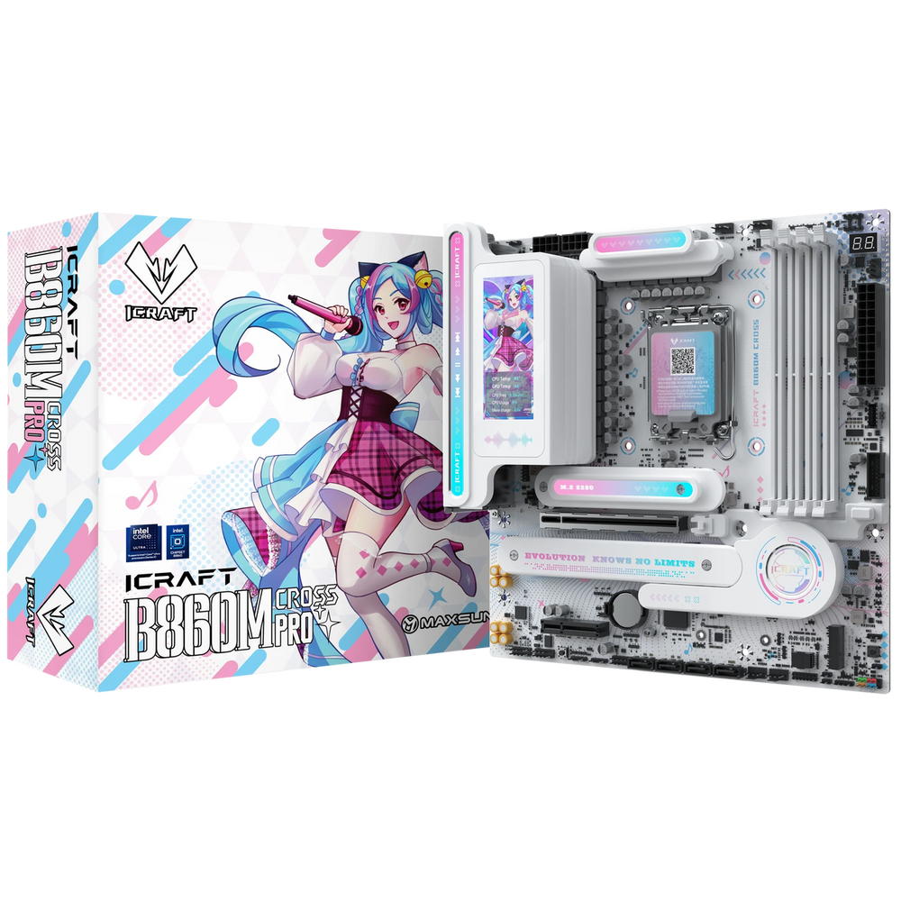 Материнская плата Maxsun MS-iCraft B860M CROSS PRO B860, LGA1851, 4*DDR5, 1*PCIEx16, 1*PCIEx4, 3*M.2, 1*TypeC, 8*USB3.2Gen2, 2*USB3.2Gen1, 3*USB2.0, 4*SATA3.0, 5G, Type-C(DP), DP, HDMI, M-ATX, RTL