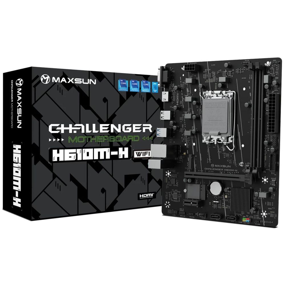 Материнская плата Maxsun MS-Challenger H610M-H V1 WIFI H610, LGA1700, 2*DDR4, 1*PCIEx16, 1*PCIEx1, 1*M.2, 4*USB3.2Gen1, 6*USB2.0, 2*SATA3.0, 1G, VGA, HDMI, M-ATX, RTL