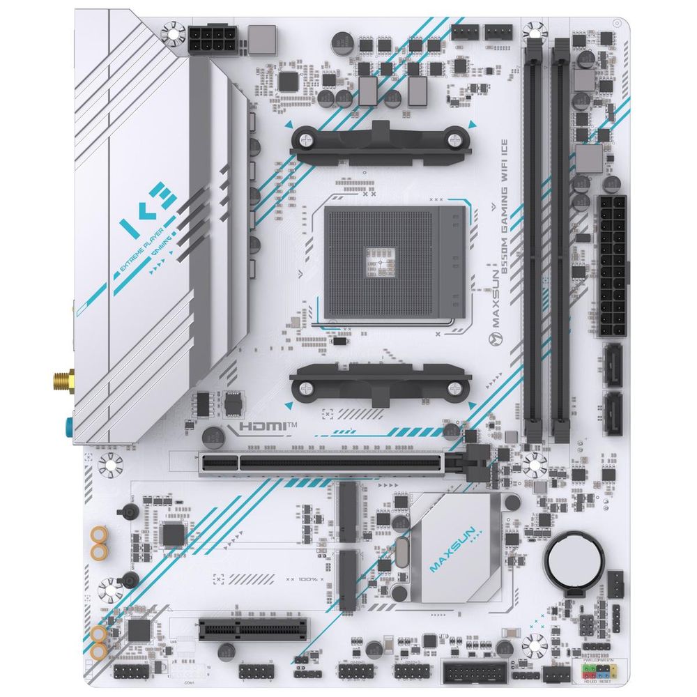 Материнская плата Maxsun MS-B550M GAMING WIFI ICE B550, AM4, 2*DDR4, 1*PCIEx16, 1*PCIEx4, 1*PCIEx1, 2*M.2, 4*USB3.2Gen1, 6*USB2.0, 2*SATA3.0, 1G, DP, HDMI, M-ATX, RTL