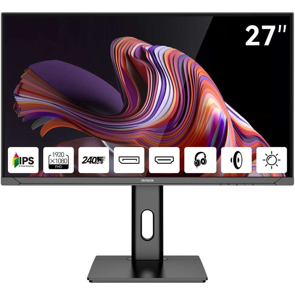 Монитор 27" AIWA MD2711  IPS, 1920x1080, 240Hz, 1ms, 300сd/m, 1000:1, HDR | 2xHDMI(2.0), 2xDP(1.2) | HAS, Pivot, Swivel, ExPSU, Speakers, Vesa 75, Black