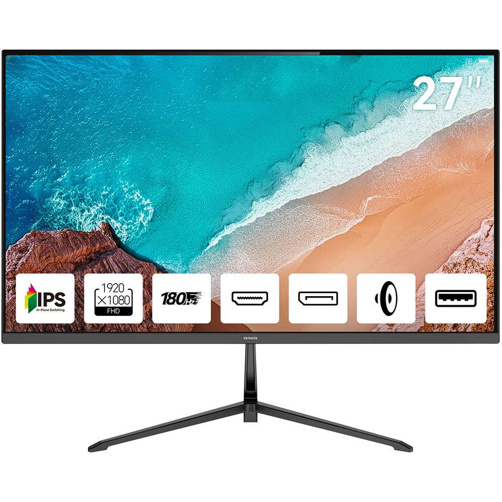 Монитор 27" AIWA MD2712  IPS, 1920x1080, 180Hz, 1ms, 300сd/m, 1000:1, HDR | 2xHDMI(2.0), DP(1.2) | ExPSU, Speakers, Vesa 75, Black