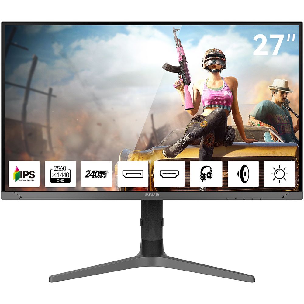 Монитор 27" AIWA MD2715  IPS, 2560x1440, 240Hz, 1ms, 350сd/m, 1000:1, HDR | 2xHDMI(2.0), 2xDP(1.2) | HAS, Pivot, Swivel, ExPSU, Speakers, Vesa 75, Black
