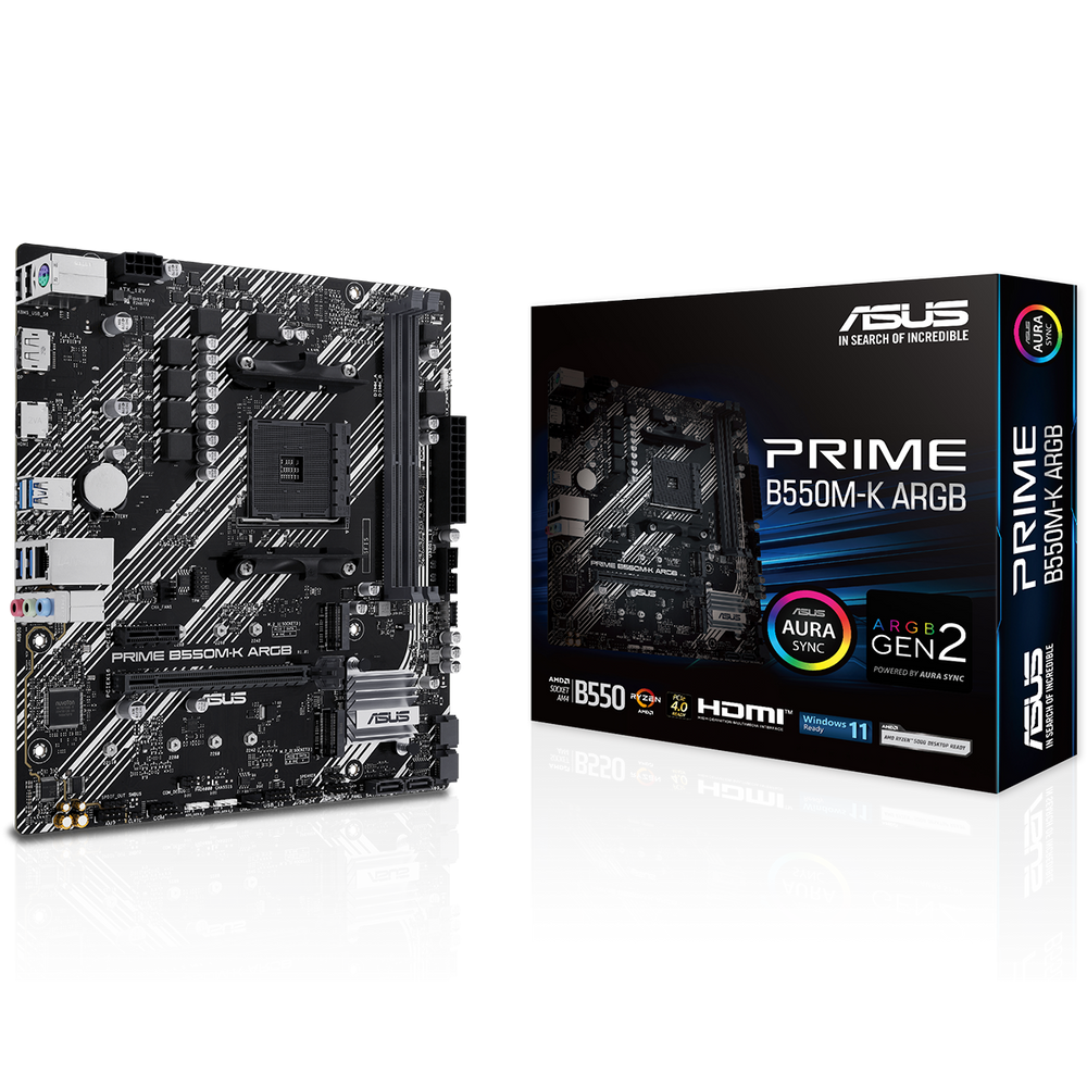 Материнская плата ASUS PRIME B550M-K ARGB AM4 mATX 2xDDR4 PCIEx16 PICEx1 2xM.2 DP HDMI GLAN