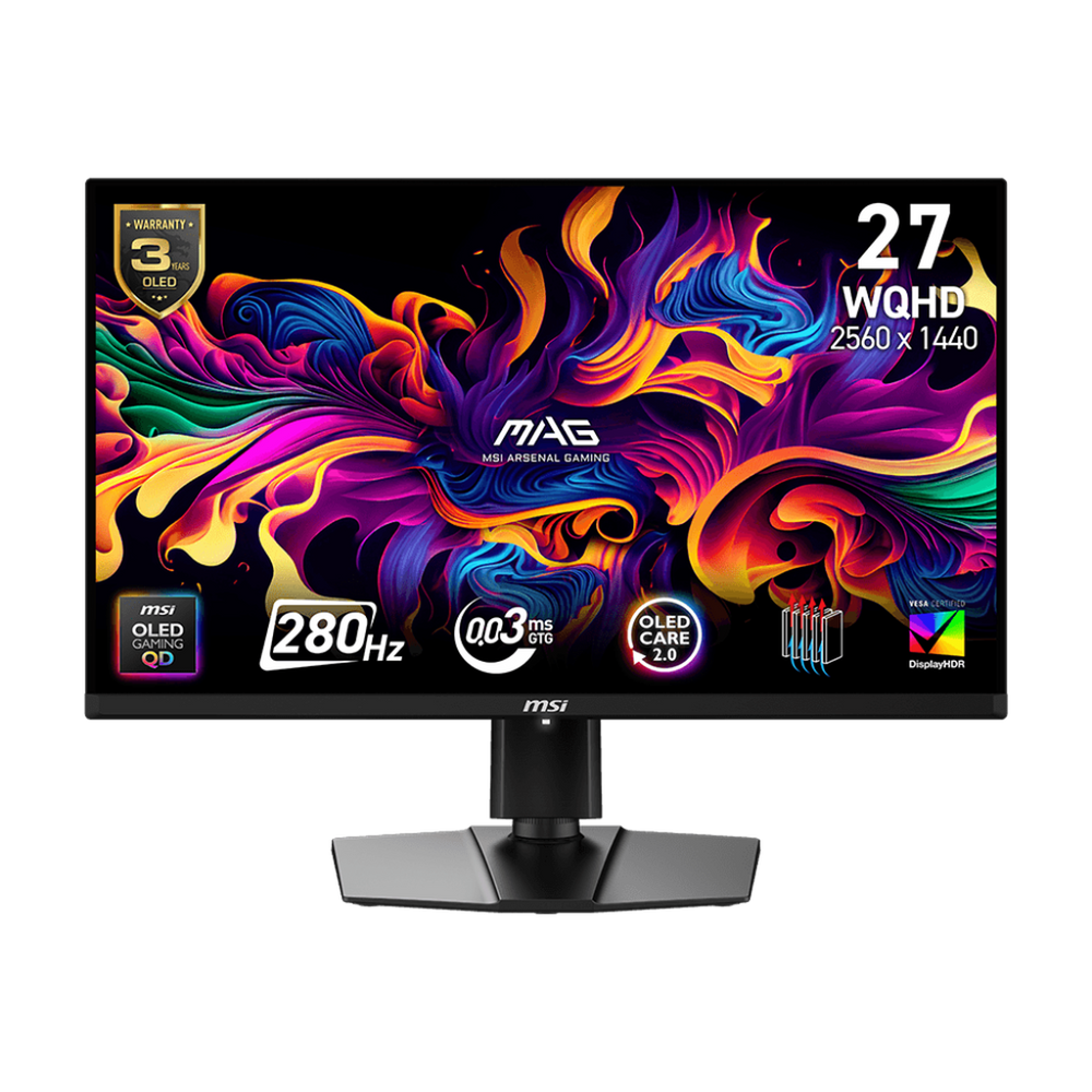 Монитор 26.5" MSI MAG 271QP QD-OLED X28  QD-OLED, 2560x1440, 280Hz, 0,03ms, 250сd/m, 1500000:1, HDR10 | 2xHDMI(2.1), DP(1.4a), Type-C(PD-15W) | HAS, Pivot, Swivel, InPSU, , Vesa 100, Black