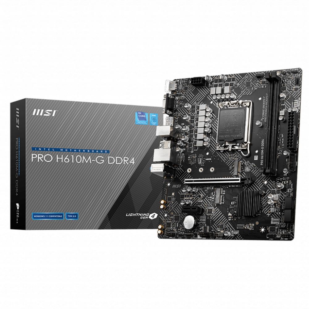 Материнская плата MSI Bad Pack PRO H610M-G DDR4 H610, LGA1700, 2*DDR4, 1*PCIEx16, 1*PCIEx1, 1*M.2, 4*USB3.2Gen1, 6*USB2.0, 4*SATA3.0, 1G, VGA, DP, HDMI, M-ATX, RTL bp