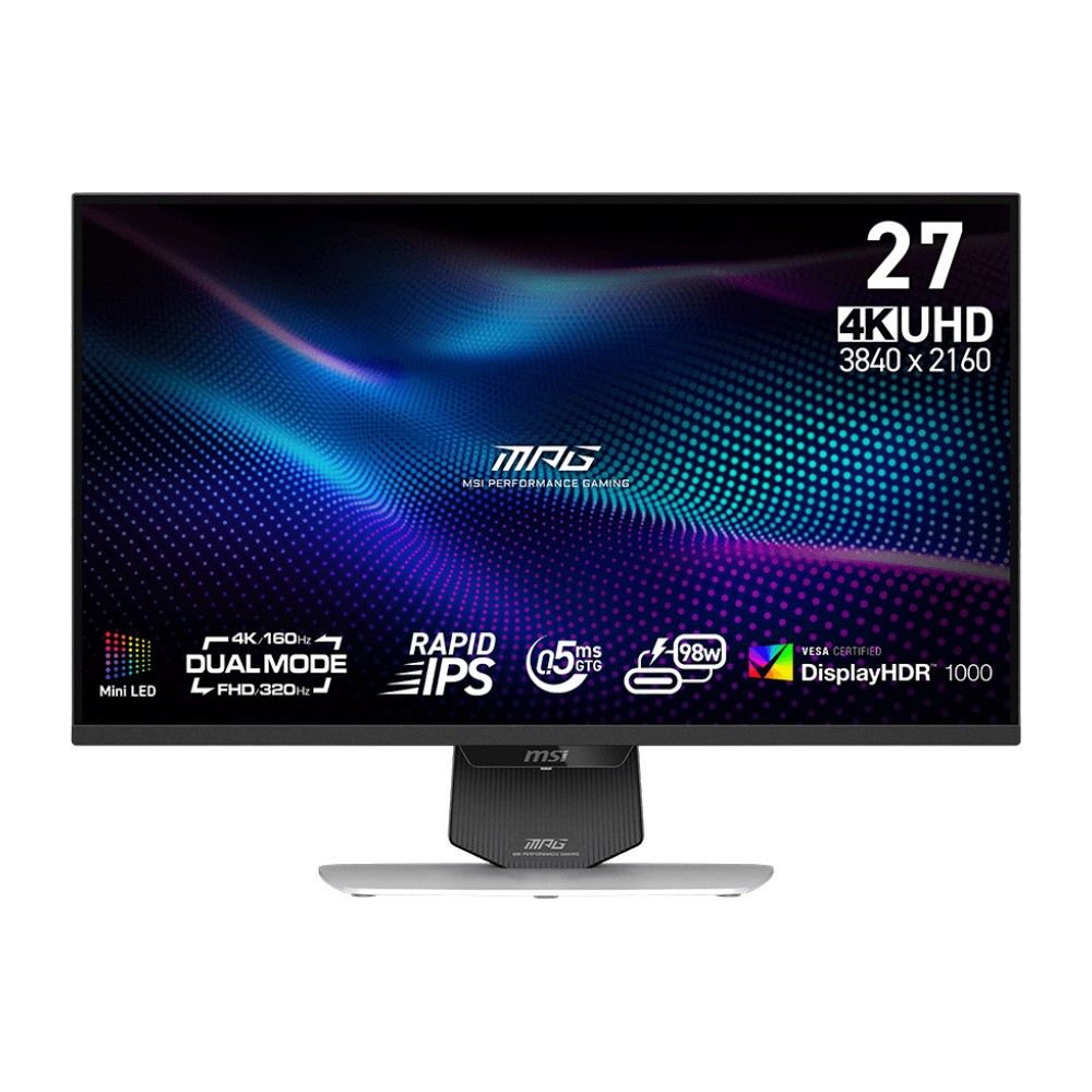 Монитор 27" MSI MPG 274URDFW E16M  Rapid IPS, 3840x2160/1920x1080, 160Hz/320Hz, 0,5ms, 400сd/m, 1000:1, HDR10 | 2xHDMI(2.1), DP(1.4a), Type-C(PD-98W) | HAS, Pivot, Swivel, ExPSU, Vesa 100, White