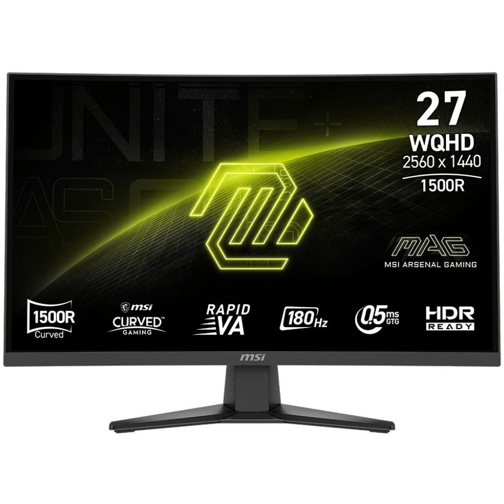 Монитор 27" MSI MAG 275CQF E18 Curved Rapid VA, 2560x1440, 180Hz, 0,5ms, 250сd/m, 5000:1, HDR | 2xHDMI(2.0b), DP(1.4a) | InPSU, Vesa 100, Black