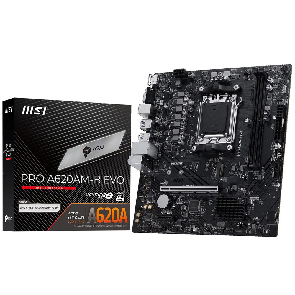 Материнская плата MSI PRO A620AM-B EVO A620, AM5, 2*DDR5, 1*PCIEx16, 1*PCIEx1, 1*M.2, 1*TypeC, 6*USB3.2Gen1, 6*USB2.0, 2*SATA3.0, 2.5G, VGA, HDMI, M-ATX, RTL