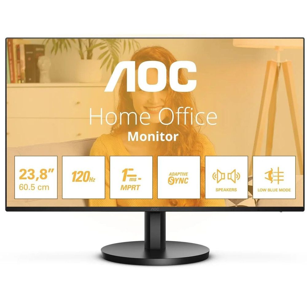 Монитор 23.8" AOC 24B3QA2  IPS, 1920x1080, 120Hz, 1ms, 300сd/m, 1300:1 | VGA, HDMI(1.4), DP(1.2) | InPSU, Speakers, Vesa 100, Black