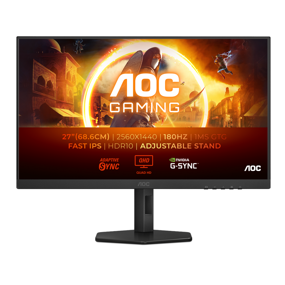 Монитор 27" AOC Q27G4XF  IPS, 2560x1440, 180Hz, 1ms, 300сd/m, 1000:1, HDR10 | HDMI(2.0), DP(1.4) | HAS, Pivot, Swivel, InPSU, Vesa 100, Black/Grey