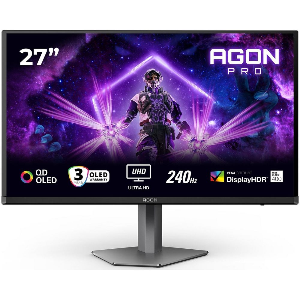 Монитор 26.5" AOC AGON AG276UZD  QD-OLED, 3840x2160, 240Hz, 0,03ms, 1000сd/m, 1500000:1, HDR10 | 2xHDMI(2.1), DP(2.1), Type-C(PD-65W), 4xUSB 3.2 | HAS, Pivot, Swivel, ExPSU, Speakers, Vesa 100, Black/Grey