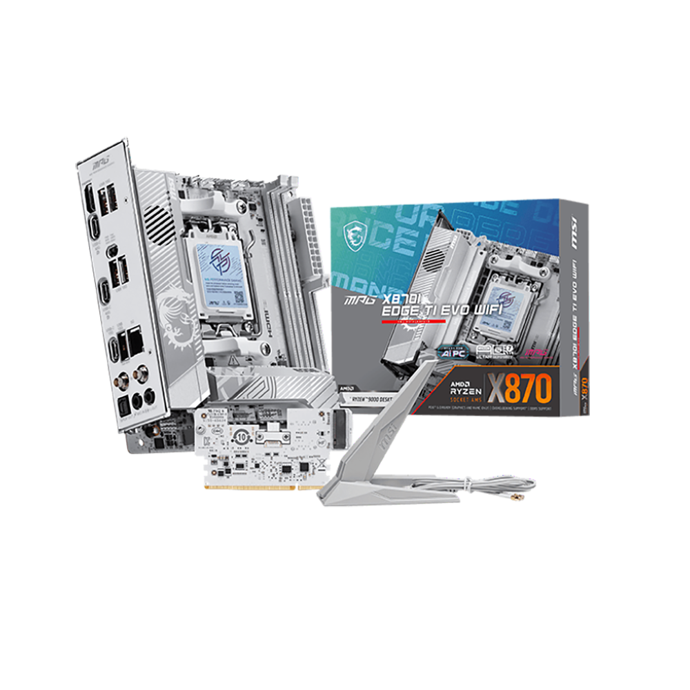 Материнская плата MSI MPG X870I EDGE TI EVO WIFI X870, AM5, 2*DDR5, 1*PCIEx16, 1*M.2, 2*TypeC, 5*USB3.2Gen2, 2*USB3.2Gen1, 2*USB2.0, 2*SATA3.0, 5G, 2*Type-C(DP), HDMI, ITX, RTL