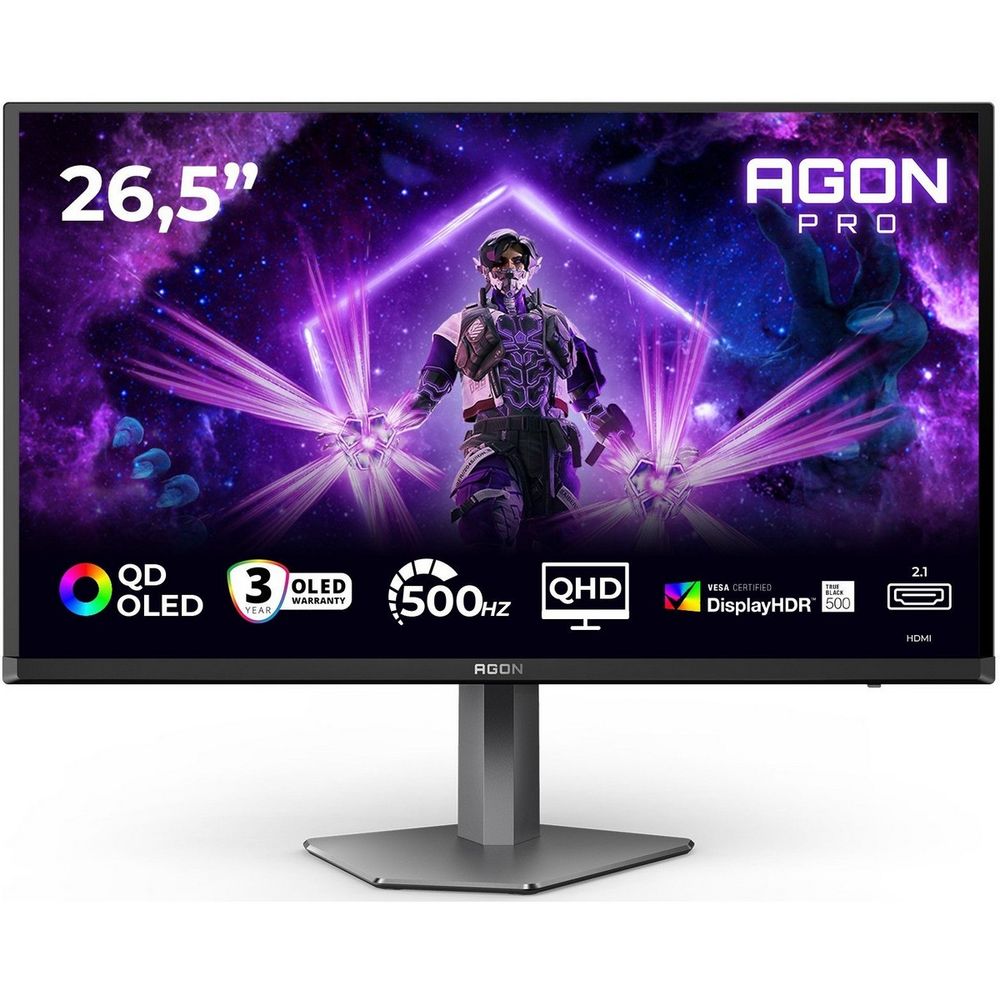 Монитор 26.5" AOC AGON AG276QKD2  QD-OLED, 2560x1440, 500Hz, 0,03ms, 1000сd/m, 1500000:1, HDR10 | 2xHDMI(2.1), DP(2.1), 4xUSB 3.2 | HAS, Pivot, Swivel, ExPSU, Speakers, Vesa 100, Black/Grey