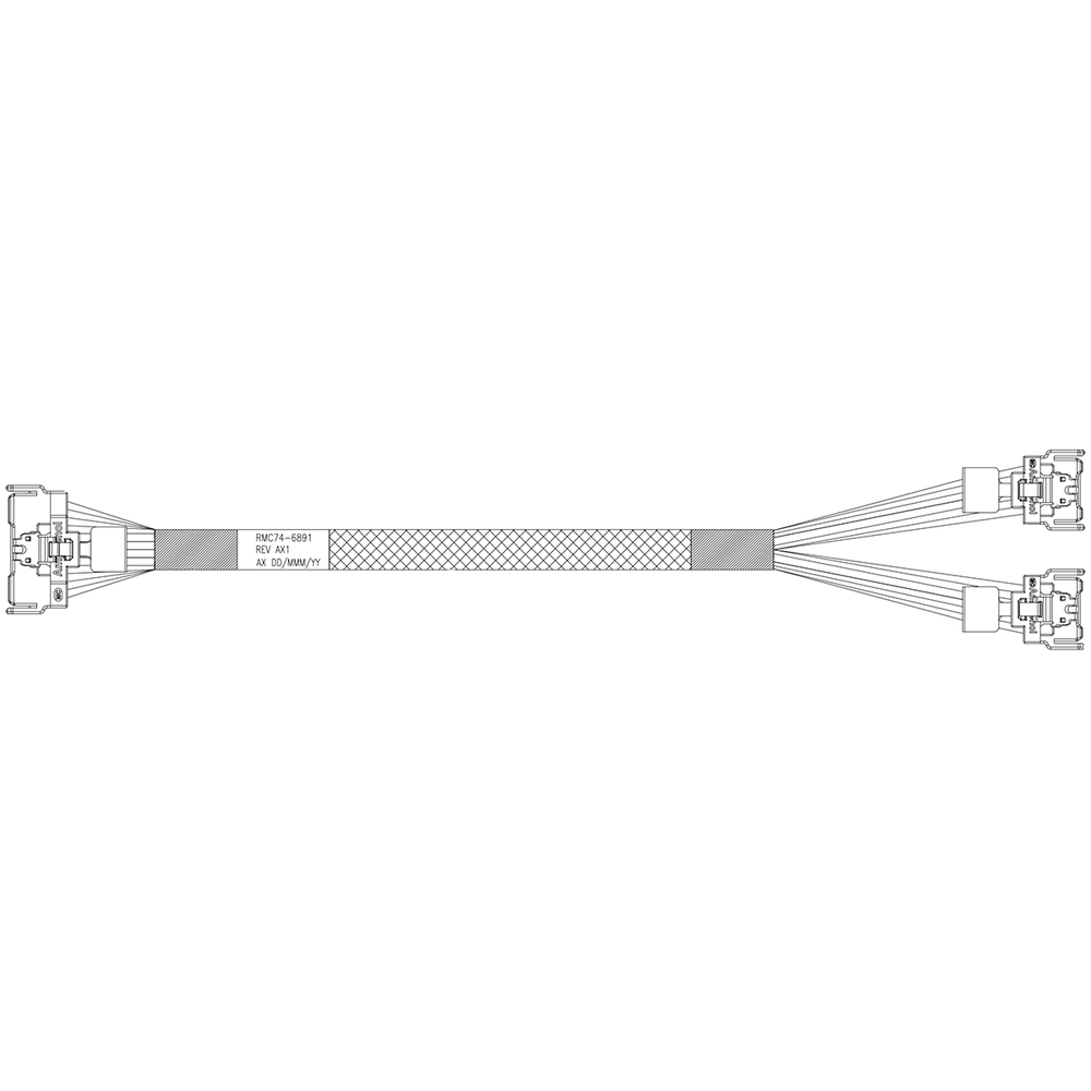 Кабель Amphenol RMC74-6891 Cable MCIO x8 74P (прямой)  -TO-  2*MCIO x4 38P (прямой) , 85 Ohm, PCIe 5.0, L:70cm