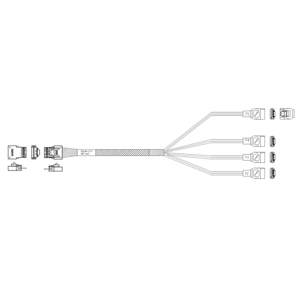 Кабель Amphenol RSL38-1277 Cable  Slimline SASx4 (SFF8654)  -to-  4 SATA (7pin) , 100 Ohm, (6G), 100CM