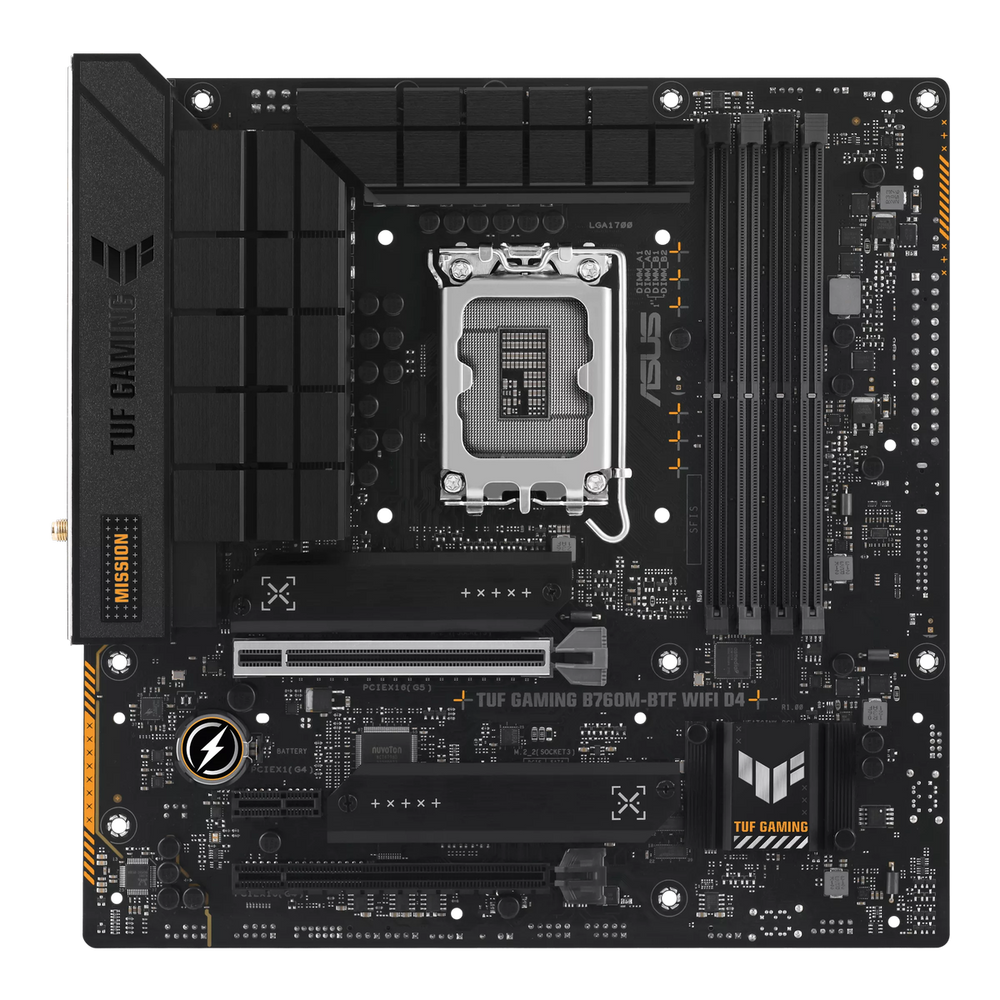 Материнская плата ASUS TUF GAMING B760M-BTF WIFI D4 LGA1700 mATX 4xDDR4 2xPCIEx16 PCIEx1 3xM.2 DP HDMI 2.5GLAN WiFi 6