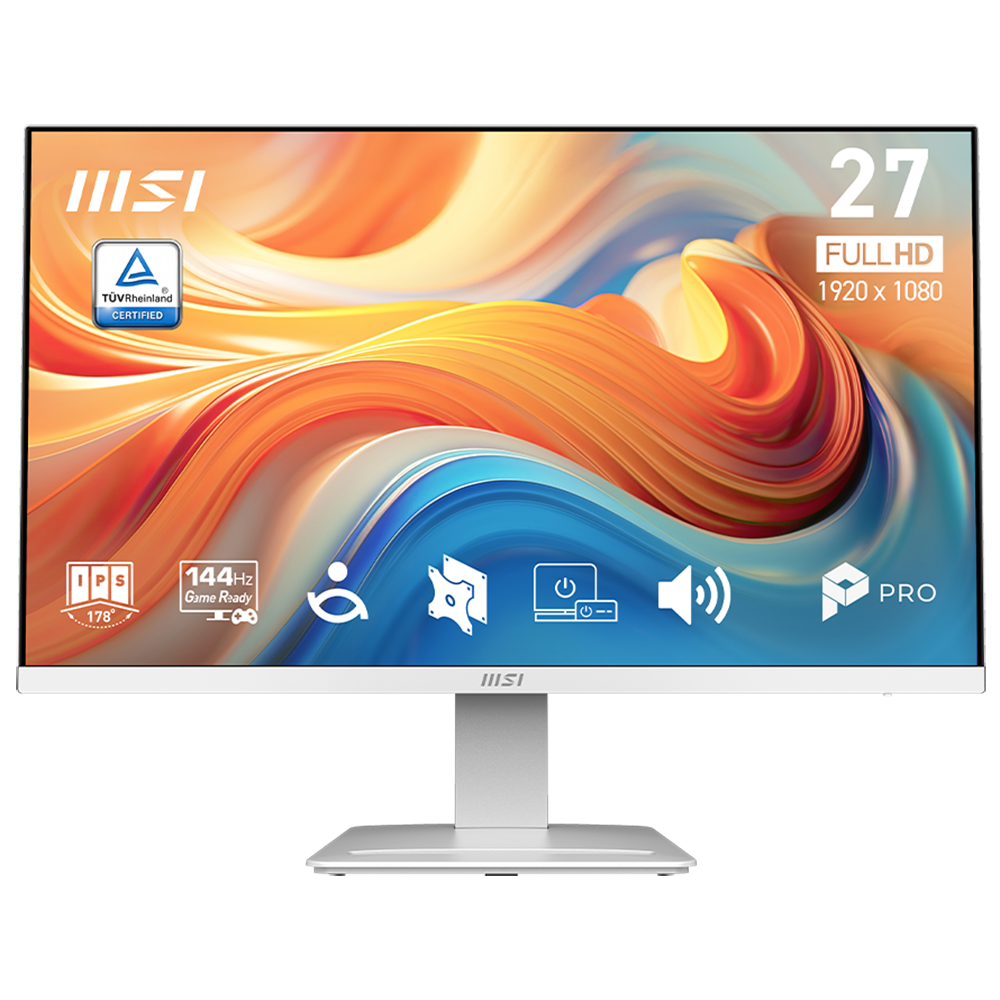 Монитор 27" MSI PRO MP273W E14A  IPS, 1920x1080, 144Hz, 4ms, 250сd/m, 1500:1, HDR | VGA, HDMI(2.0), DP(1.2a) | ExPSU, Speakers, Vesa 100, White