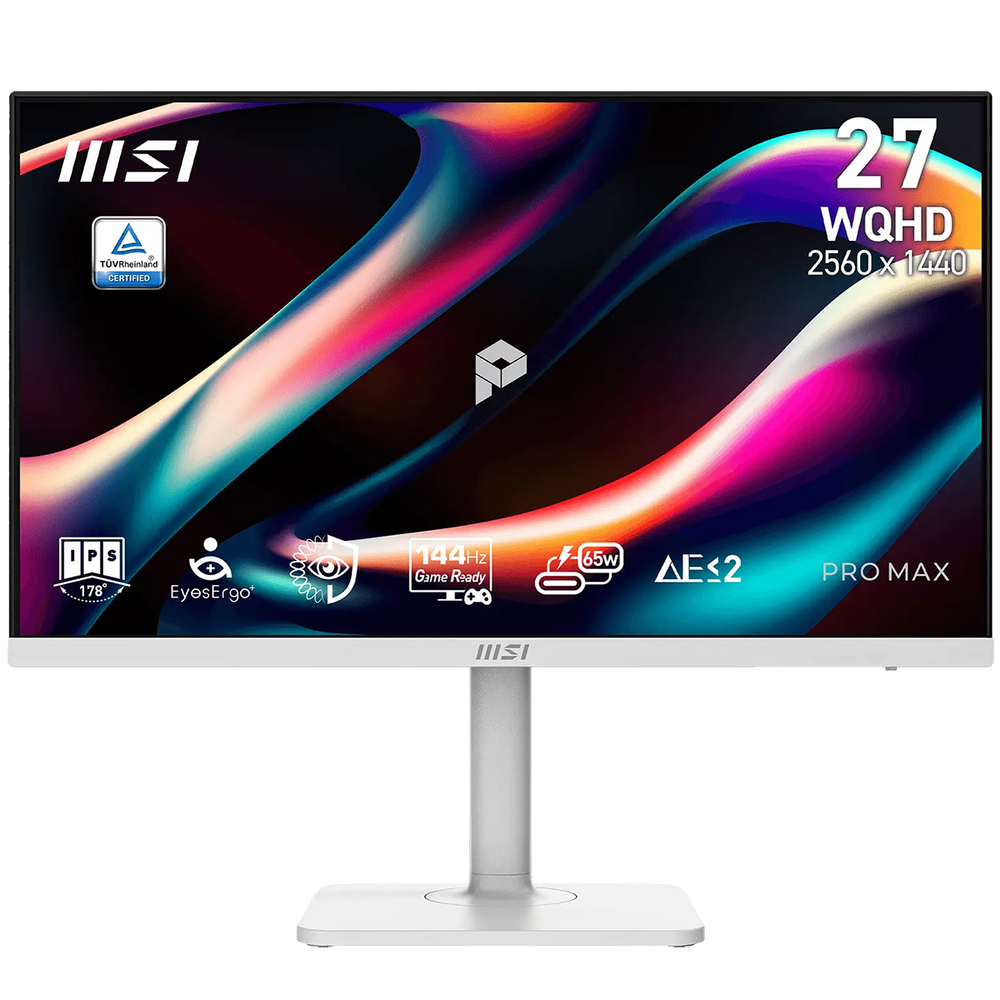 Монитор 27" MSI PRO MAX 271QPHW E14  IPS, 2560x1440, 144Hz, 4ms, 300сd/m, 1500:1, HDR | 2xHDMI(2.0b), DP(1.2a), Type-C(PD-65W), 2xUSB3.2 | HAS, Pivot, Swivel, InPSU, Speakers, Vesa 75, White