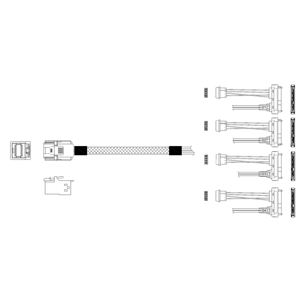Кабель Miradeed  MD-6715033,  HDmSAS SFF8643 -to- 4*SAS SFF8482 , 12G, 85 Ohm, 100cm