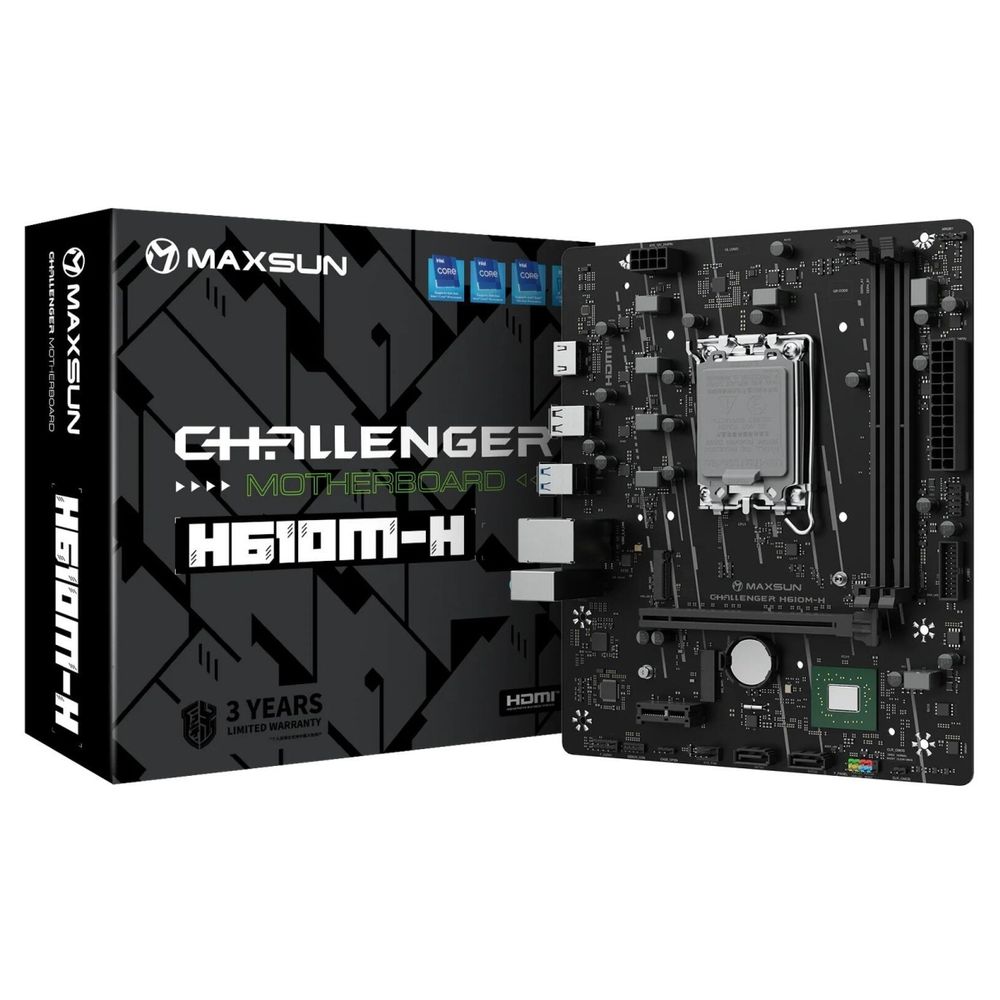 Материнская плата Maxsun MS-Challenger H610M-H V1 H610, LGA1700, 2*DDR4, 1*PCIEx16, 1*PCIEx1, 1*M.2, 4*USB3.2Gen1, 6*USB2.0, 2*SATA3.0, 1G, HDMI, M-ATX, RTL