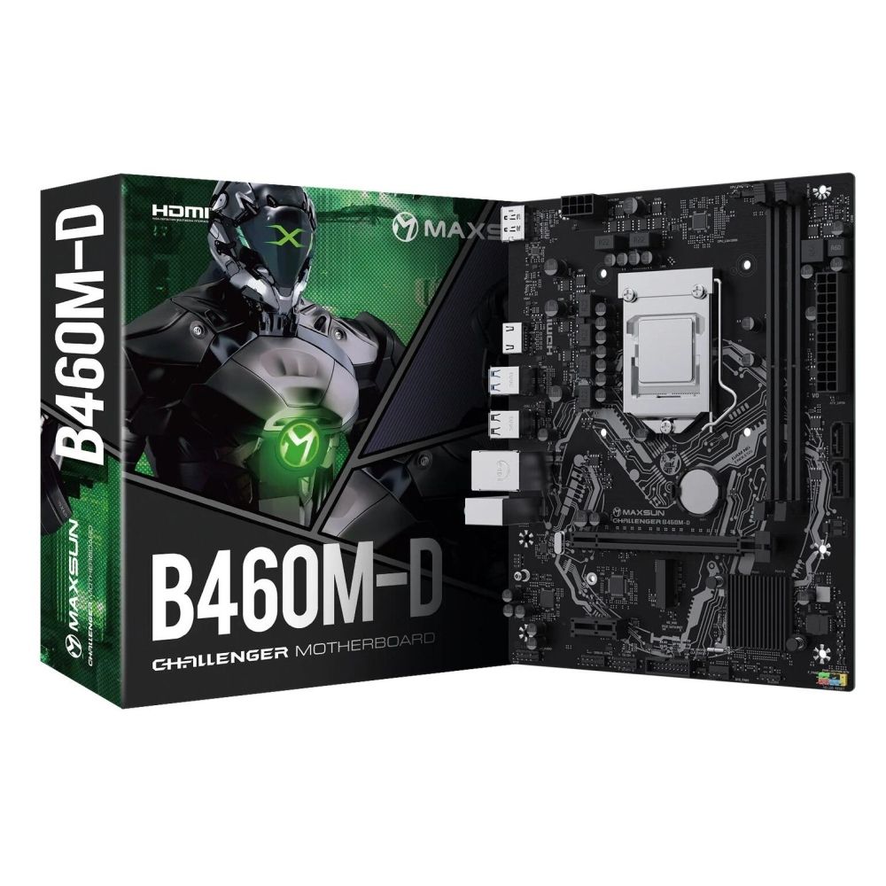 Материнская плата Maxsun MS-Challenger B460M-D B460, LGA1200, 2*DDR4, 1*PCIEx16, 1*PCIEx1, 1*M.2, 4*USB3.2 Gen1, 6*USB2.0, 2*SATA3.0, 1G, DP, HDMI, M-ATX, RTL