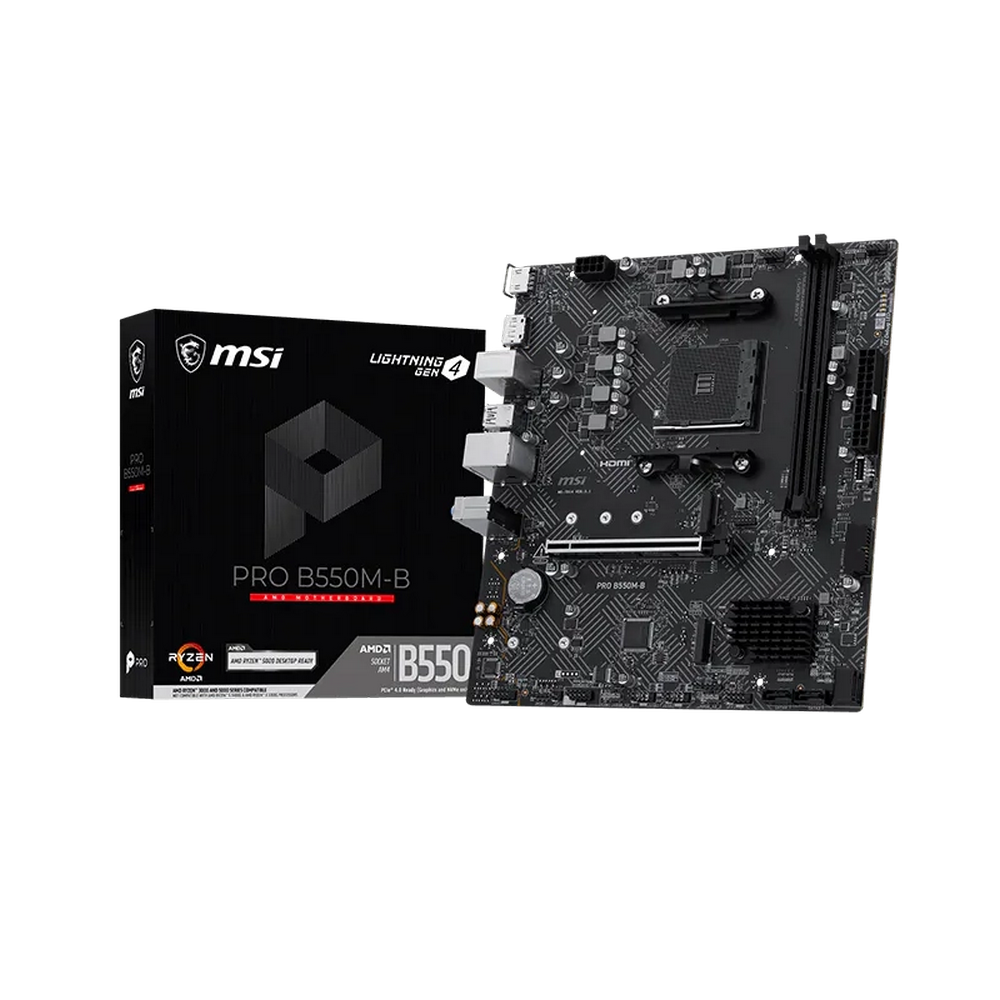 Материнская плата MSI PRO B550M-B B550, AM4, 2*DDR4, 1*PCIEx16, 2*M.2, 1*TypeC, 6*USB3.2 Gen1, 6*USB2.0,  4*SATA3, 1G, DP, HDMI, M-ATX, RTL
